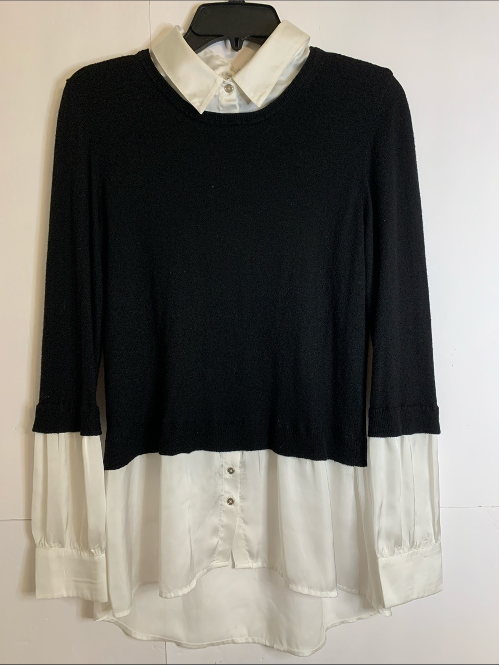 Black & White Layered Wool Blend Knit-Top Blouse - Women's Size M